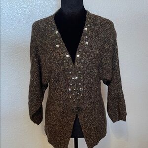 BKE Brown Embellished V-Neck Sweater